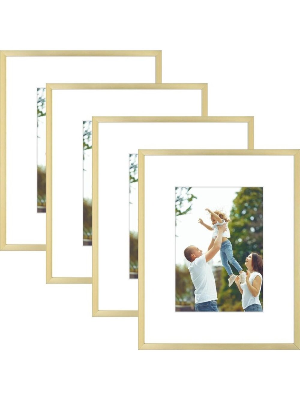 Elegant Gold Aluminum Picture Frames - 8x10 with 5x7 Mat - Set of 4